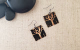 Small Square Embossed Tree Earrings